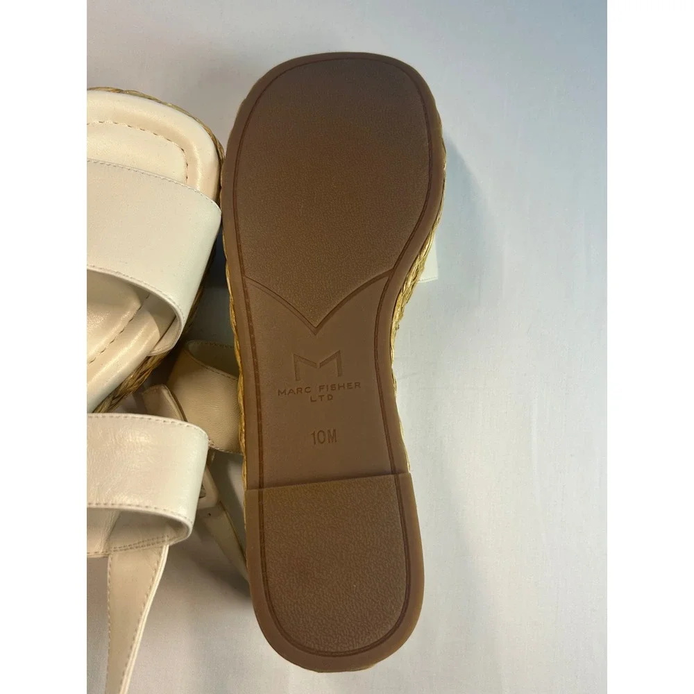Marc Fisher LTD Dalary Platform Sandals Women 10 White Leather Espadrille Wedge